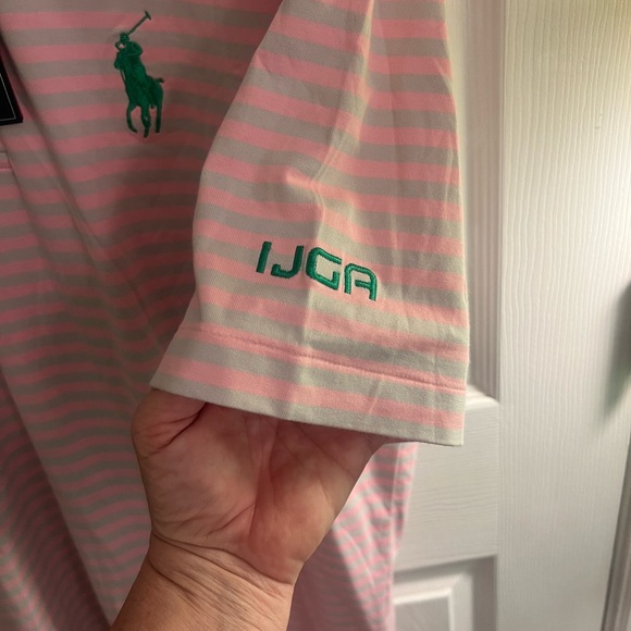 NWT Performance Ralph Lauren Pink and Green Striped Polo Shirt sz L - Picture 5 of 6